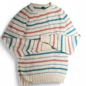 Vintage cozy white baby blue and pink pastel striped cotton blend sweater